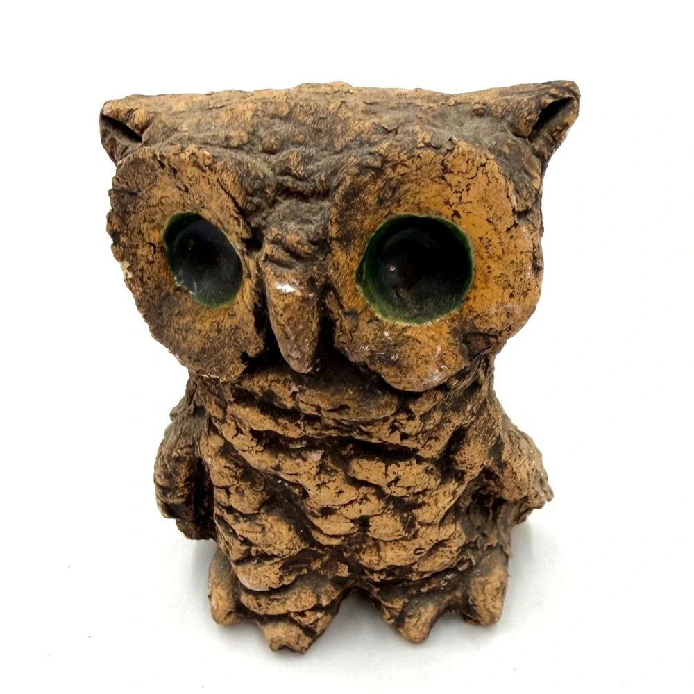 Brutalist Owl Figurine Small Brown 1970s